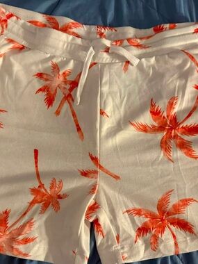 Sportelle White High-Waist Shorts with Orange Palm Print
